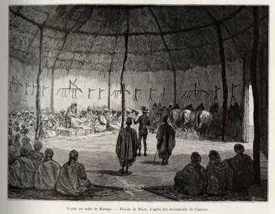 Visita al Naba de Karaga (Ghana). Grabado de Riou, para ilustrar la historia Desde el Níger hasta el Golfo de Guinea por el Capitán Louis Gustave Binger (1856-1936), en 1887-1889, en Le tour du monde, nuevo diario de viajes, bajo la dirección de Edouar de Edouard Riou