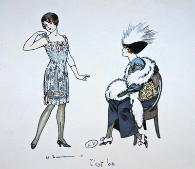 Maniquí mostrando una combinación a un cliente, c.1912 de Edouard Touraine