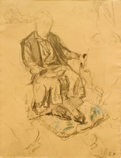 Madame Bénard sentada, pies sobre un cojín de Edouard Vuillard