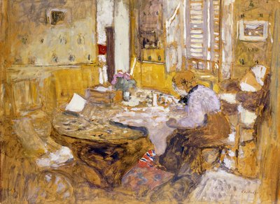 Madame Vuillard leyendo en el comedor, rue Truffant de Edouard Vuillard