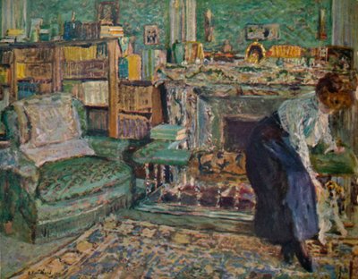 Marguerite Chapin en su apartamento con su perro de Edouard Vuillard