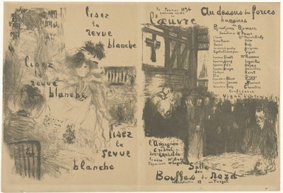 Página web con publicidad para La Revue Blanche y con el título de la obra Au-dessus des forces humaines
Lea la reseña blanca Por encima de las fuerzas humanas de Edouard Vuillard
