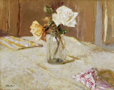 Rosas en un jarrón de vidrio de Edouard Vuillard