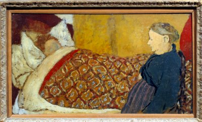 La nana: Una abuela canta una nana o cuenta una historia a un niño para dormir. Cartón marouflé sobre panel de madera por Edouard Vuillard de Edouard Vuillard