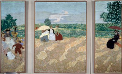 Los jardines públicos: Las niñeras, La conversación y el paraguas rojo - Tríptico destinado a la decoración de la mansión de Alexandre Natanson de Edouard Vuillard