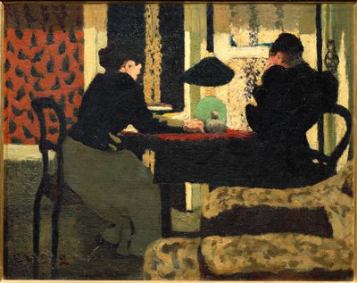 Dos mujeres bajo una lámpara (pintura sobre lienzo) de Edouard Vuillard