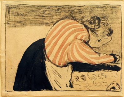 Vieja mujer inclinada sobre la mesa de Edouard Vuillard