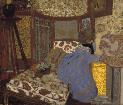 Mujer de azul con niño, c.1899 (óleo sobre cartón) de Edouard Vuillard