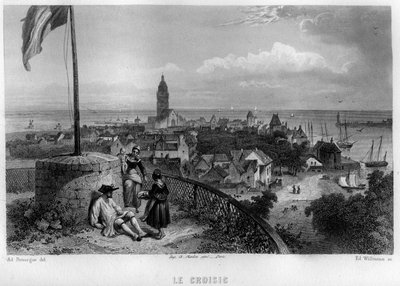 Vista de la ciudad de Croisic (Le Croisic), Loira-Atlántico (Loire Atlantique), Países del Loira, Francia. Grabado de Willmann en 
