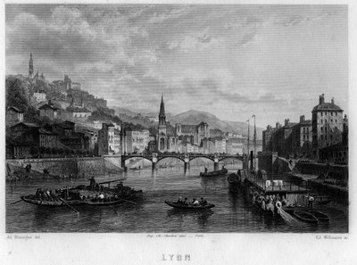 Vista de la ciudad de Lyon, departamento del Ródano, región de Ródano-Alpes, Francia. Grabado de Willmann en 