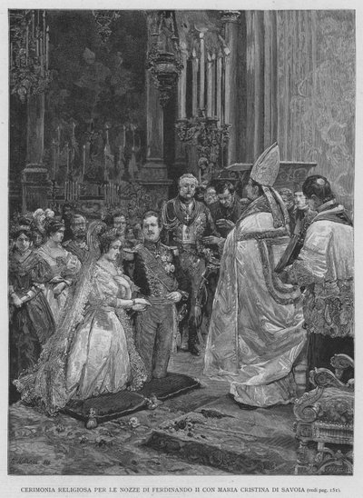 Cerimonia Religiosa Per Le Nozze Di Ferdinando II Con Maria Cristina Di Savoia (grabado) de Edouardo Matania