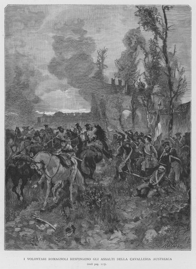 Los Voluntarios Romanos Repelen los Asaltos de la Caballería Austriaca de Edouardo Matania