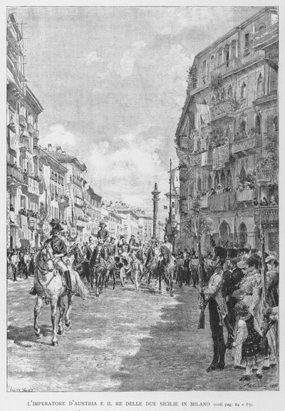 El Emperador de Austria y el Rey de las Dos Sicilias en Milán (grabado) de Edouardo Matania