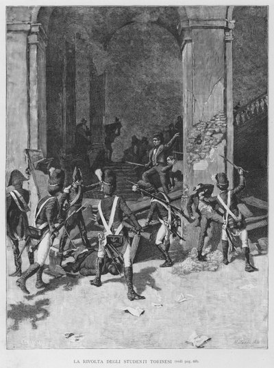 La Revuelta de los Estudiantes de Turín (grabado) de Edouardo Matania