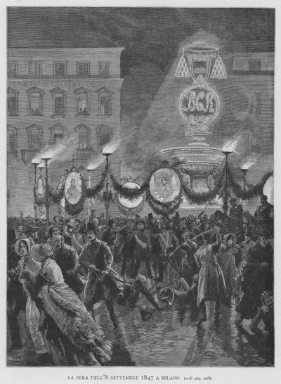 La noche del 8 de septiembre de 1847 en Milán (grabado) de Edouardo Matania