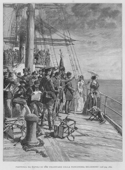Partida de Nápoles de 180 Voluntarios con la Princesa Belgioioso (grabado) de Edouardo Matania