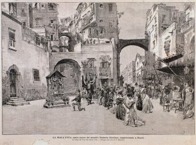 Representación del voto de Vito, de La mala vita, ópera de Umberto Giordano de Edouardo Matania