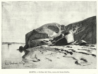 Orillas del río Nilo cerca de Kom Ombo, Egipto de Eduard (after) Hildebrandt