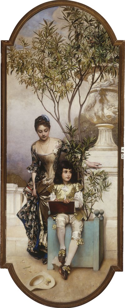 Madre e hijo dibujando en el parque, 1886 de Eduard Charlemont