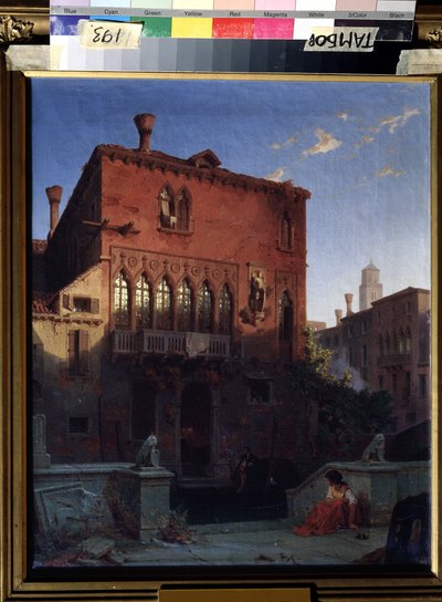 ""Vista del Palacio de Otelo el Moro de Venecia"" (La Casa de Otelo, el Moro en Venecia) Vista de la casa del general veneciano personaje de la tragedia de William Shakespeare. Pintura de Eduard Gerhardt (1814-1888) 1856 Galería de Arte Regional, Tambov, R de Eduard Gerhardt