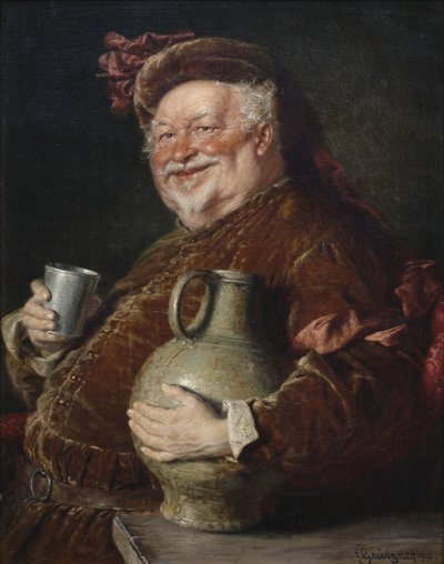 Falstaff con una Jarra de Vino y una Taza de Hojalata, 1910 de Eduard Gruetzner von