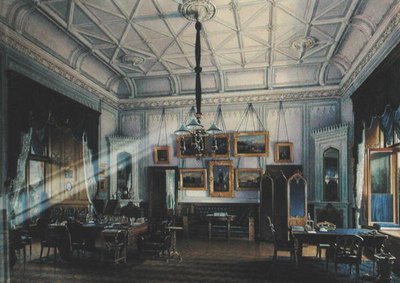 Estudio Azul del Emperador Alejandro II (1818-81) en el Palacio de la Granja, 1860 (acuarela sobre papel) de Eduard Hau