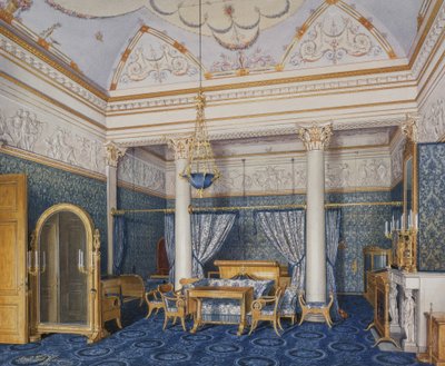 Interiores del Palacio de Invierno. La alcoba de la Emperatriz Alexandra Fyodorovna, 1870 de Eduard Hau