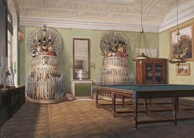 Interiores del Palacio de Invierno. La sala de billar del emperador Alejandro II, mediados del siglo XIX de Eduard Hau