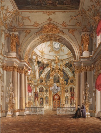 Interiores del Palacio de Invierno. La Catedral en el Palacio de Invierno, 1860s de Eduard Hau