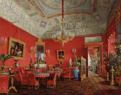 Interiores del Palacio de Invierno. La Gran Sala de la Emperatriz Alexandra Fyodorovna, 1858 de Eduard Hau