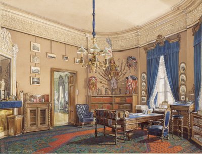 Interiores del Palacio de Invierno. El Estudio del Príncipe Heredero Nikolay Aleksandrovich, 1865 de Eduard Hau