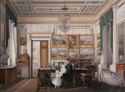 Interiores del Palacio de Invierno. El estudio del emperador Alejandro II, 1850s de Eduard Hau