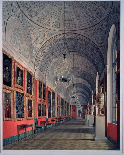 El Nuevo Ermitage, La Galería Romanov, Sitio Norte (El Nuevo Ermitage, La Galería Romanov, Sitio Norte). Obra de Eduard (Edouard) Hau (1807-1887), acuarela sobre papel 1864. Arte ruso del siglo XIX. Hermitage Estatal de San Petersburgo. de Eduard Hau