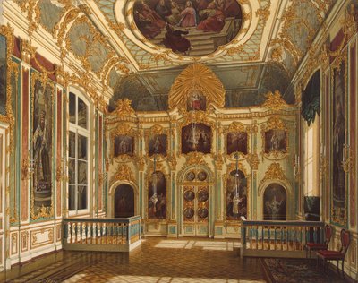 Vista de la pequeña iglesia en el Palacio de Invierno, 1862 de Eduard Hau