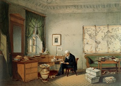 Barón Alexander von Humboldt (1769-1859) en su estudio de Eduard Hildebrandt