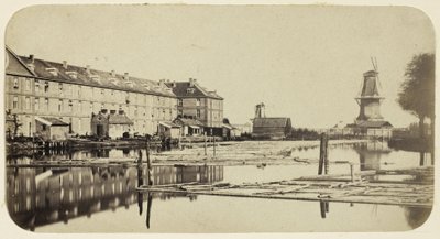 Vista del Cuartel Oranje-Nassau en Ámsterdam visto desde la fábrica de garancine de Eduard Isaac Asser