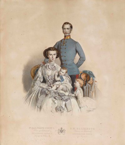 Francisco José I y Isabel de Austria con los niños, Gisela y Rudolf de Eduard Kaiser