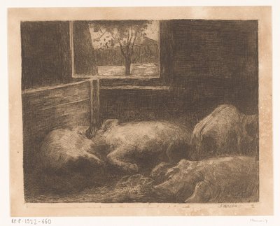 Cerdos en un establo de Eduard Karsen (signed by artist)