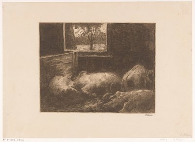 Cerdos en un establo de Eduard Karsen (signed by artist)
