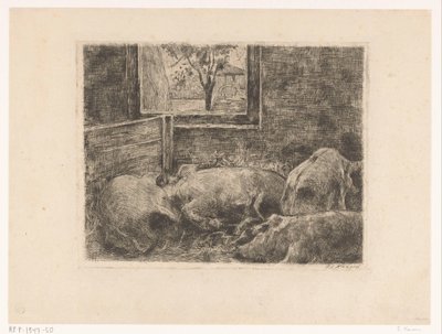 Cerdos en un establo de Eduard Karsen (signed by artist)