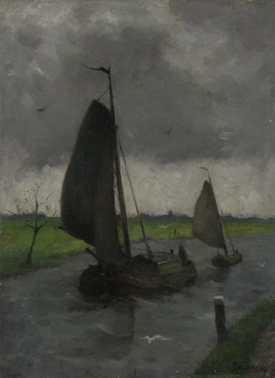 Curso de agua con barcazas a vela de Eduard Karsen