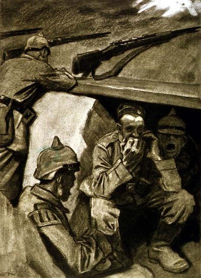 Un órgano bucal en las trincheras, ilustración de una revista alemana, 