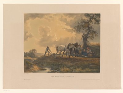 Las figuras aran la tierra Der Ackernde Landmann (título sobre el objeto) de Eduard Weixlgärtner