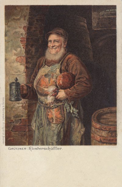Der Klosterschaeefler: monje llevando una jarra de cerveza y su almuerzo de Eduard von (after) Grutzner
