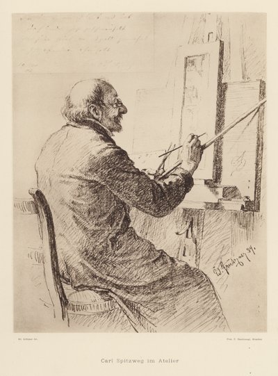 Retrato de Carl Spitzweg, pintor romántico alemán (litografía) de Eduard von (after) Grutzner