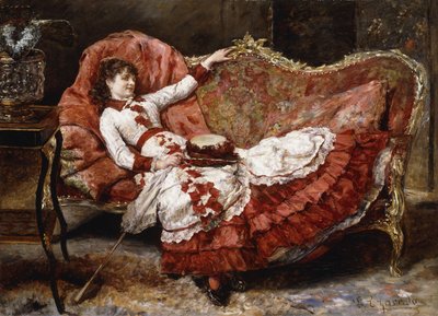 Una dama elegante en un vestido rojo de Eduardo Leon Garrido