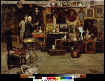 La tienda de curiosidades. Pintura de Eduardo Vianella (siglo XIX). Óleo sobre lienzo, 63,2 x 88,7 cm. Arte italiano del siglo XIX. Galería de Arte Regional A.Deneik, Kursk. de Eduardo Vianella