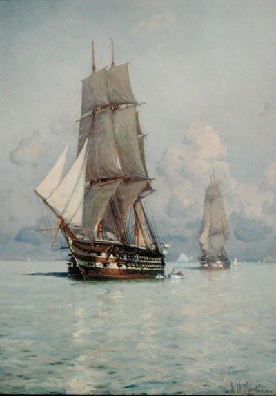 Un escuadrón de vela llegando a anclar de Eduardo de Martino