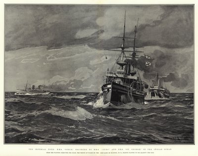 El Tour Imperial, H M S Ophir, escoltado por H M S Juno y H M S St George, en el Océano Índico de Eduardo de Martino
