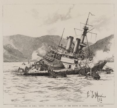 El encallamiento del HMS Howe en los arrecifes de Pereiro, en la boca del puerto de Ferrol, España de Eduardo de Martino